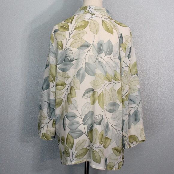 Alfred Dunner Blue Green Leaf Button Down Blouse Size 16 Leaves - Picture 6 of 10